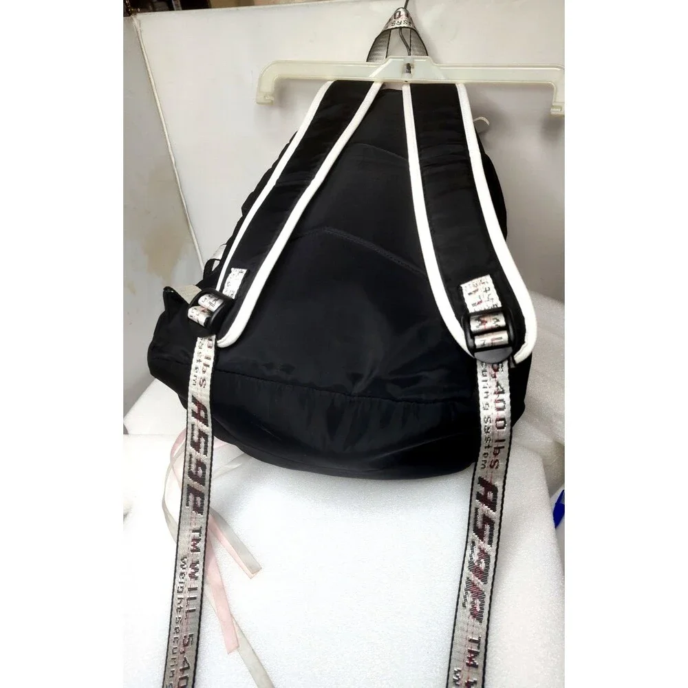 ASGE Black &White Nylon Backpack Drawstring Flap School Travel Laptop Bag 18